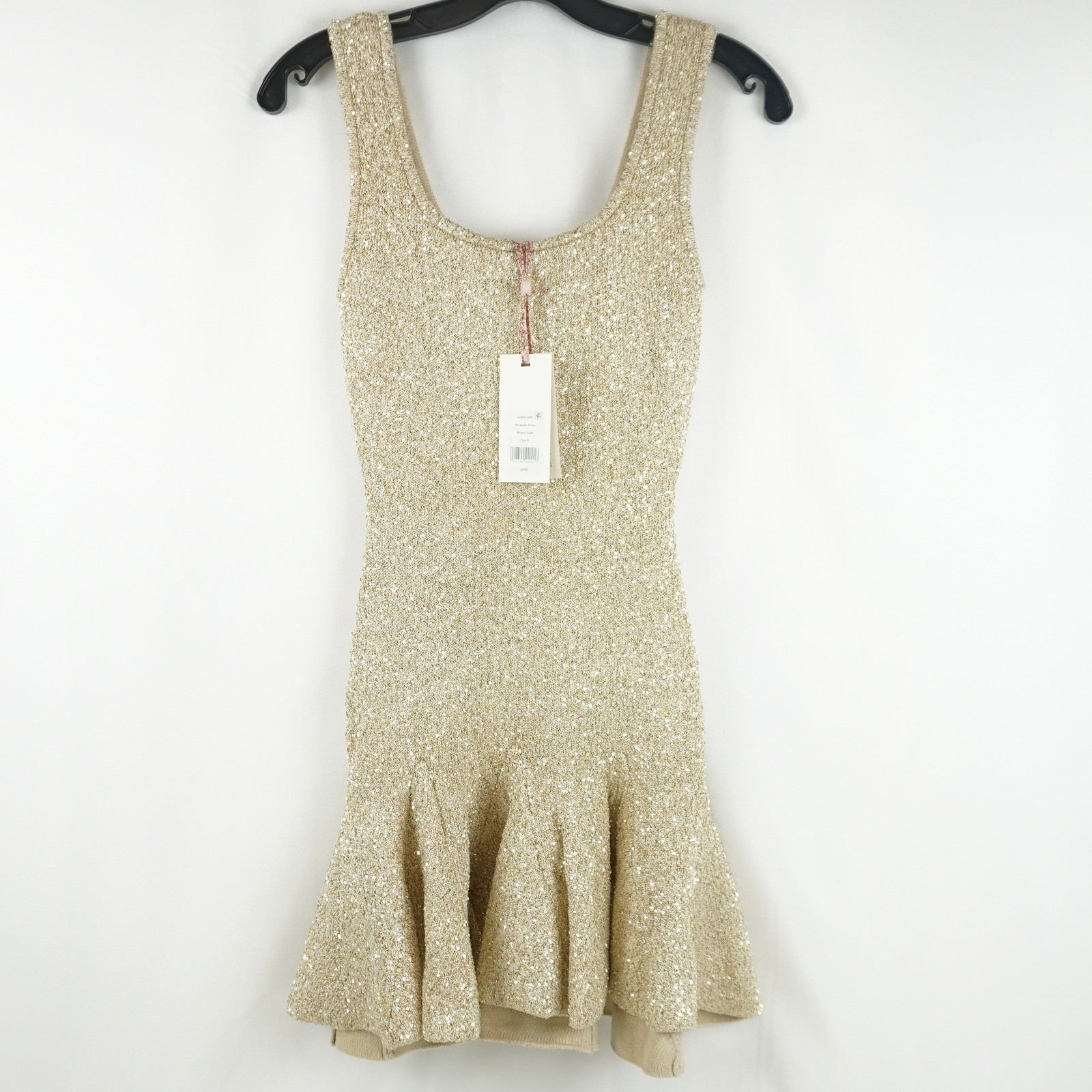 LoveShackFancy Sarajane Sequin Knit Mini Dress In Honey Gold Women’s Size Small