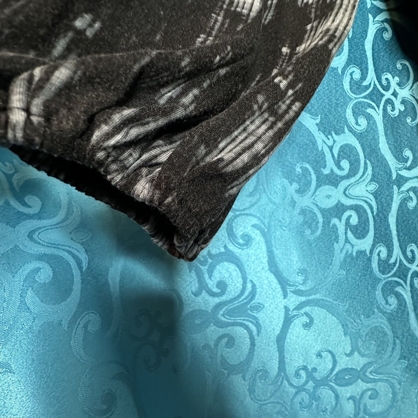 Tart Black Gray Blue Tie Dye Knit Blouson Dress Pockets Drop Waist Women’s L