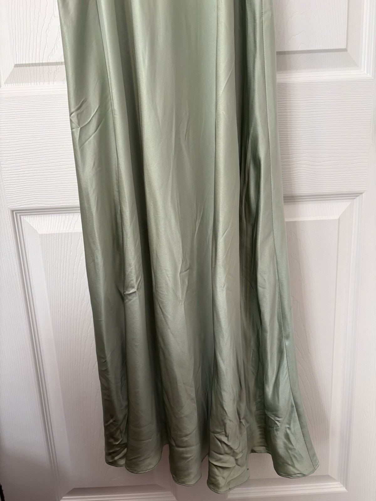 Michelle Mason Green Silk Satin V-Neck Sleeveless Maxi Dress Zip Closure 4