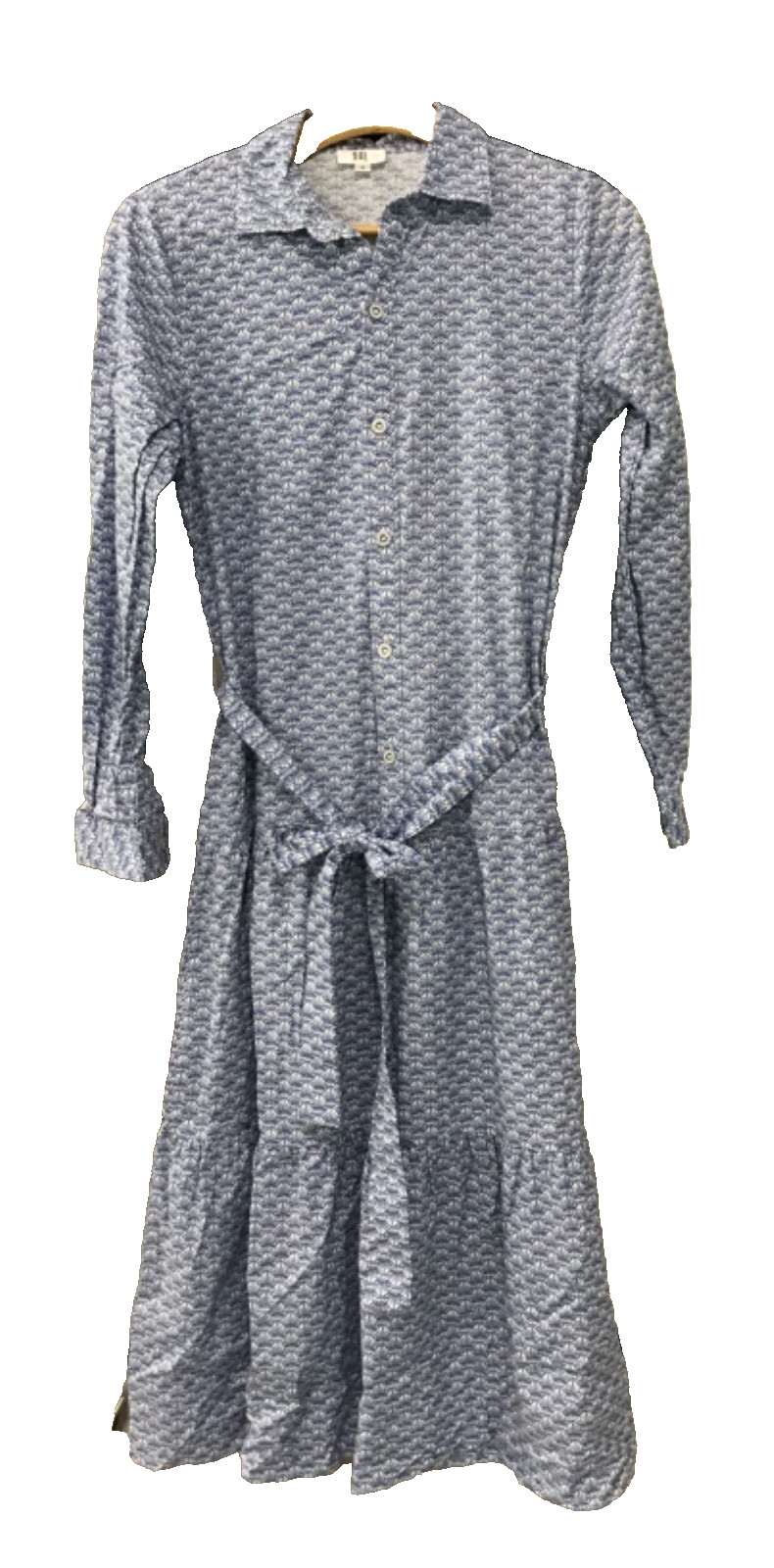 YAL NEW YORK DESIGNER WOMENS BLUE TIERED BELTED SHIRT DRESS SZ SMALL NEW