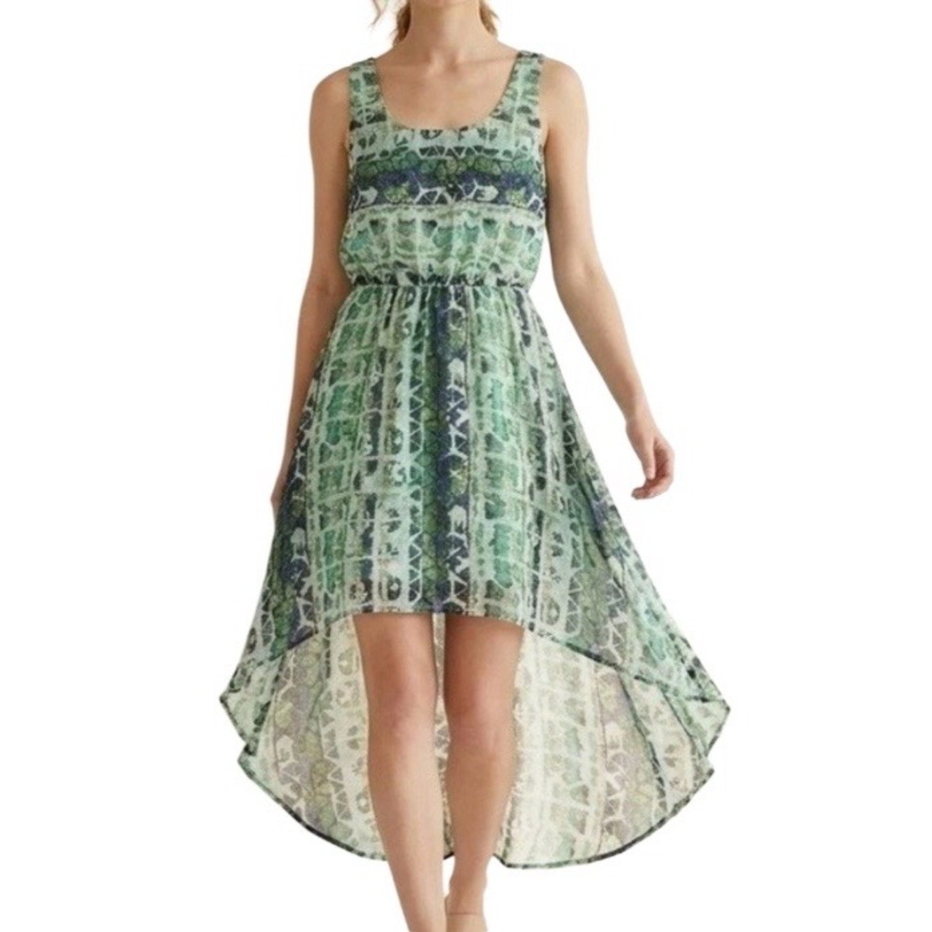 Mossimo Supply Co High LowDress Women’s Small Petite MintGreen Blue Abstract