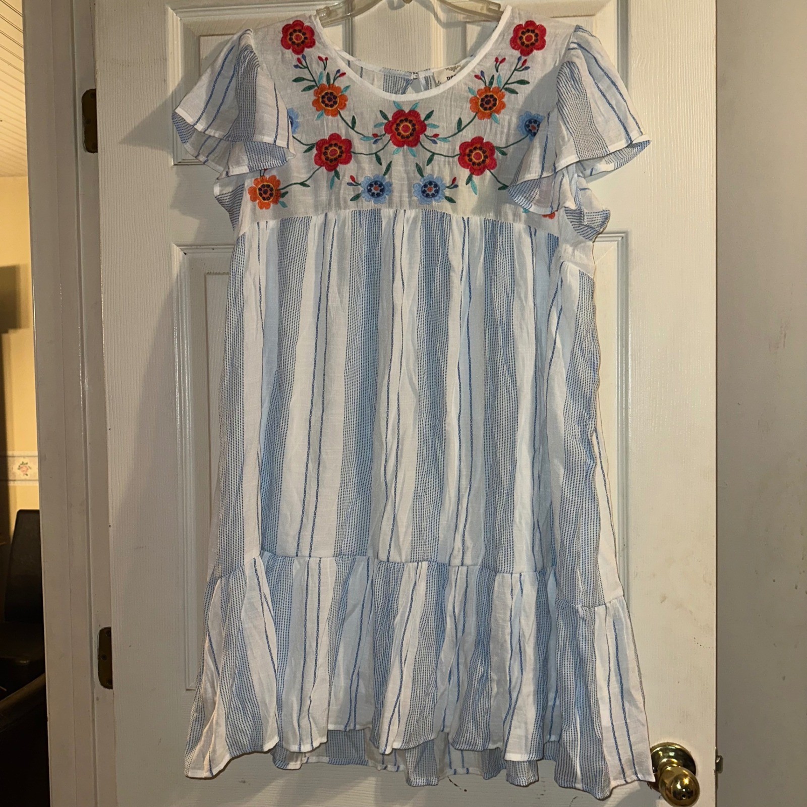 Perch by Blu Pepper Embroidered Striped Tiered Ruffle Sleeve Dress 3XL