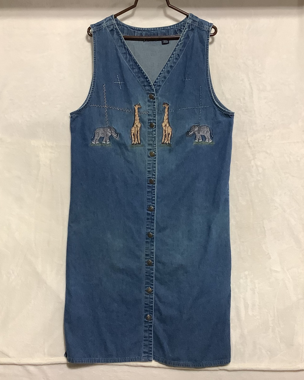 Vintage MPH Blues Womens Denim Embroidered Overall Dress Size 1X Maxi Jumper 90s