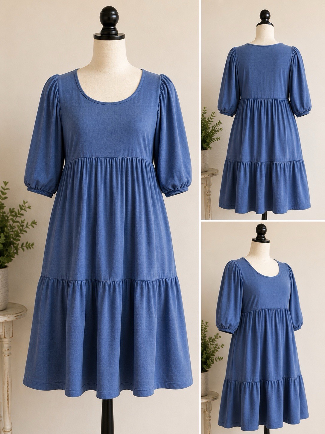 NWT Velvet Torch Los Angeles XL Blue Tiered Babydoll Dress Puff Sleeve Midi