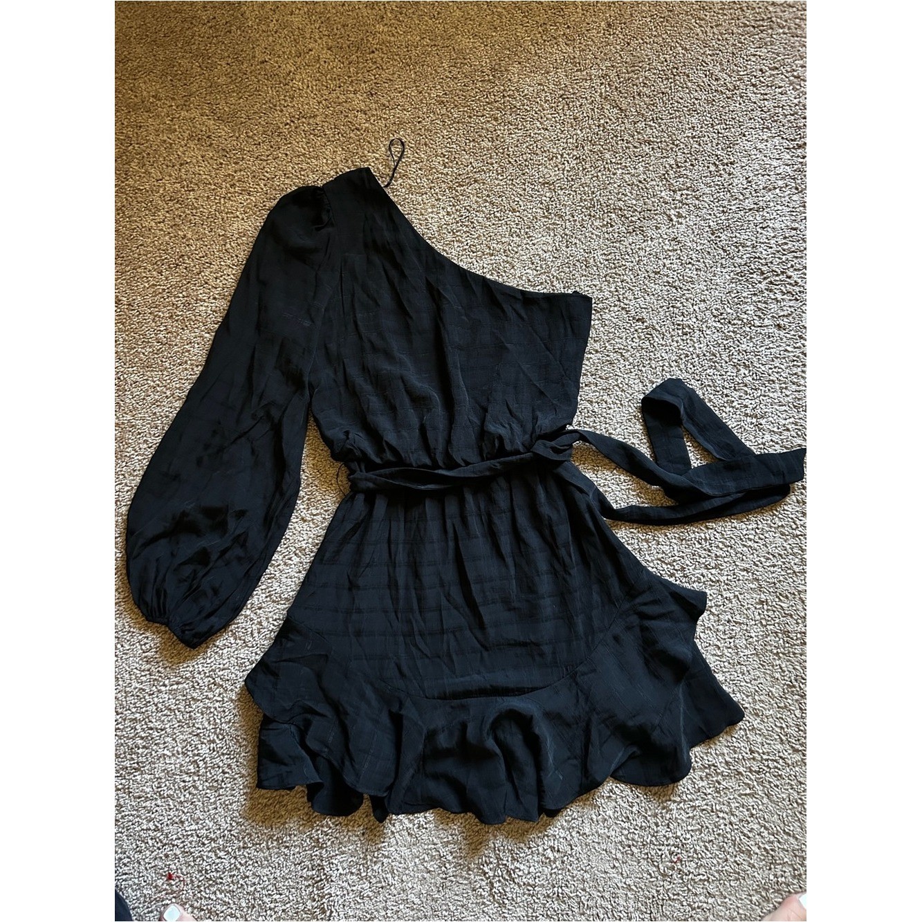 Lush One-Shoulder Black Ruffled Mini Dress