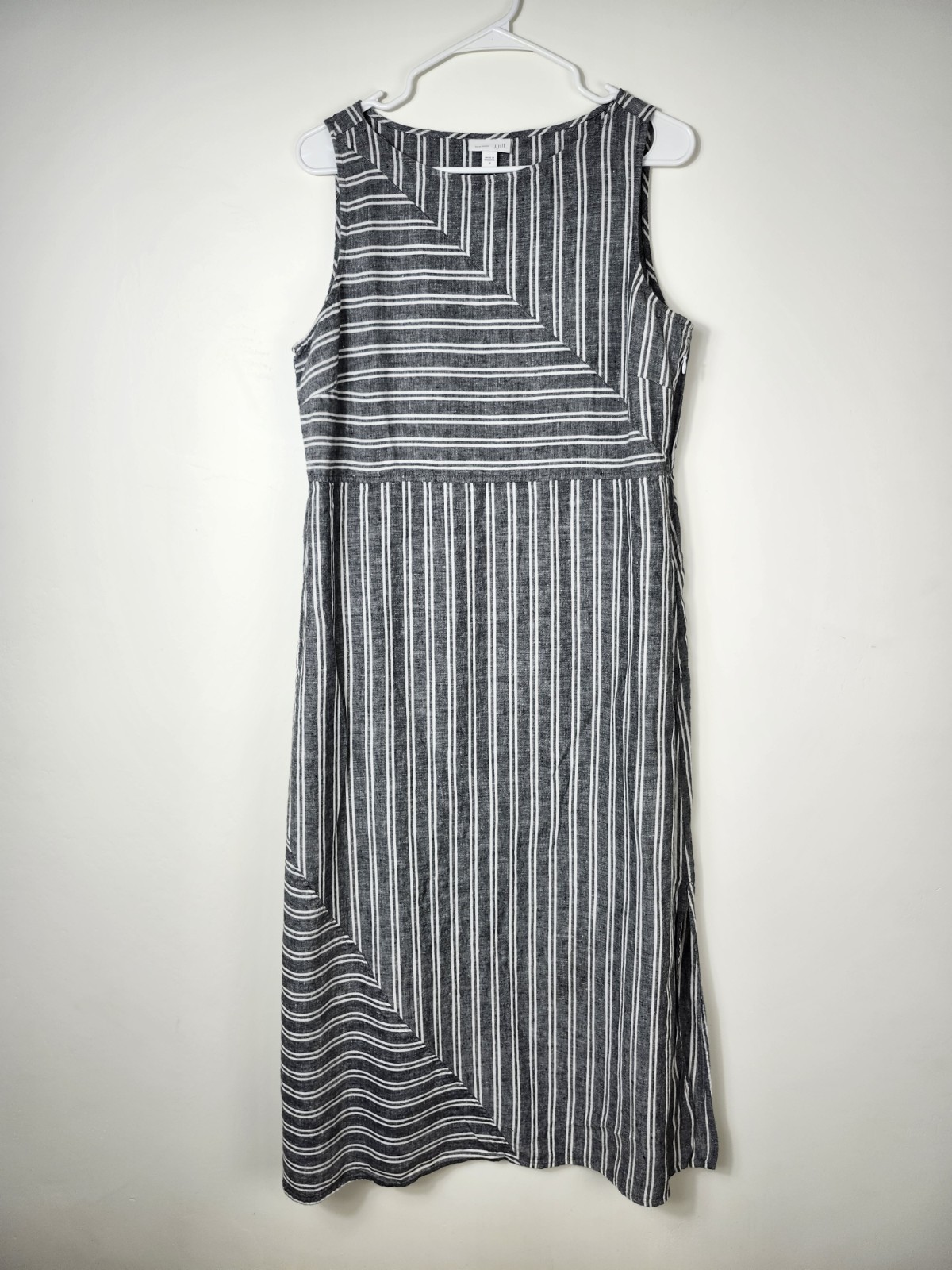 J Jill Dress Womens M Love Linen Sleeveless Maxi Stripe Shift Pocket Beach Slit