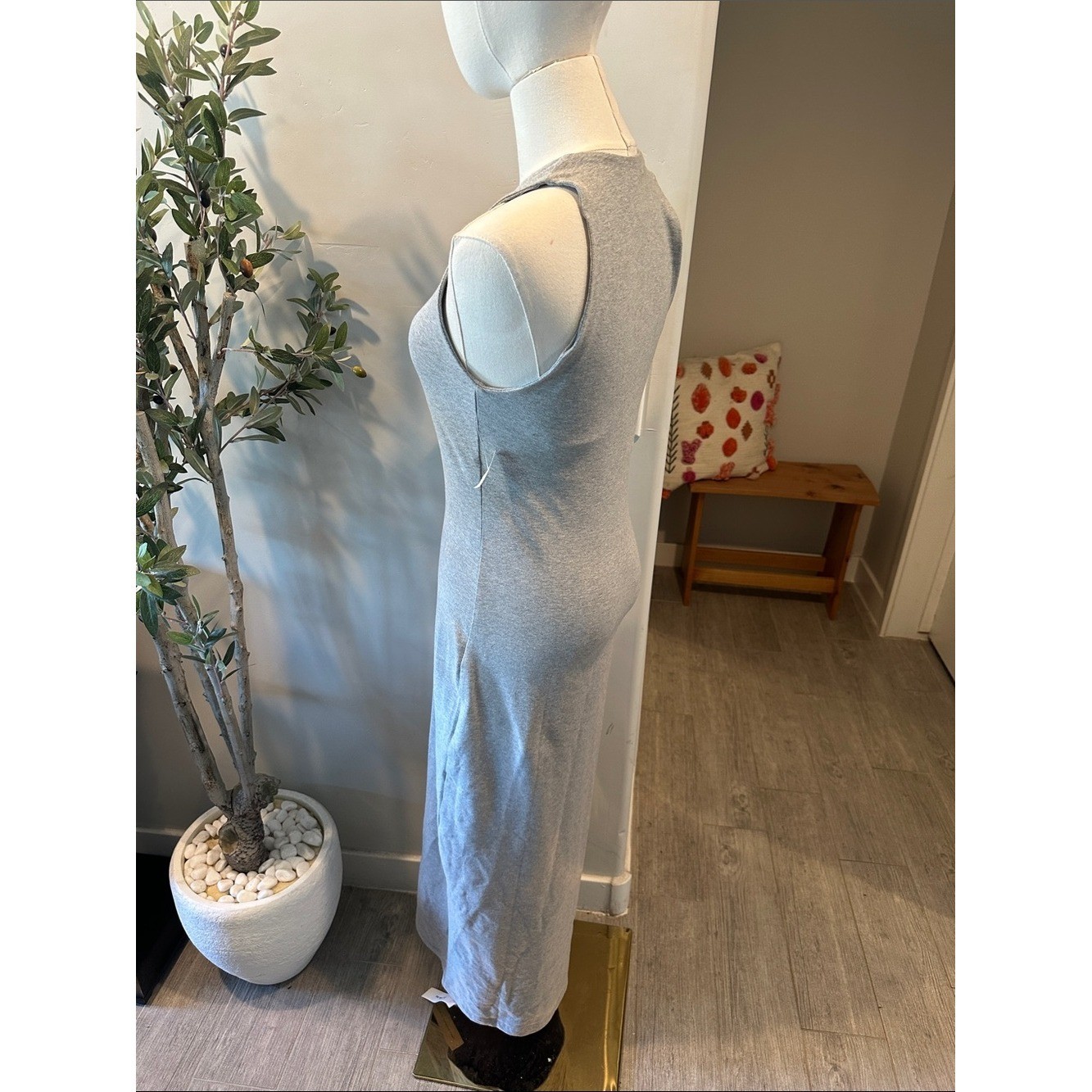 Reformation Bijou Grey Stretch Knit Racerback Midi Dress Minimalist Bodycon New!