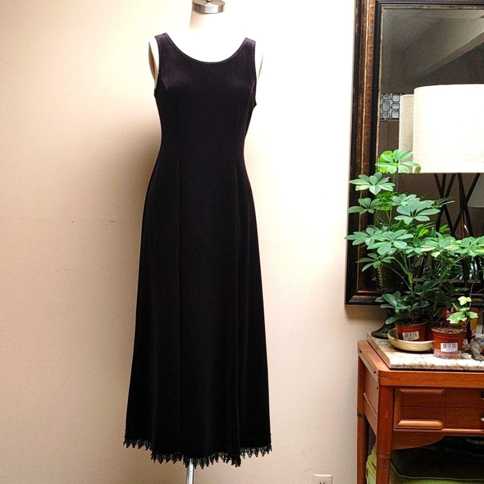 Vintage Coldwater Creek Black Velour Maxi Sleeveless Dress M