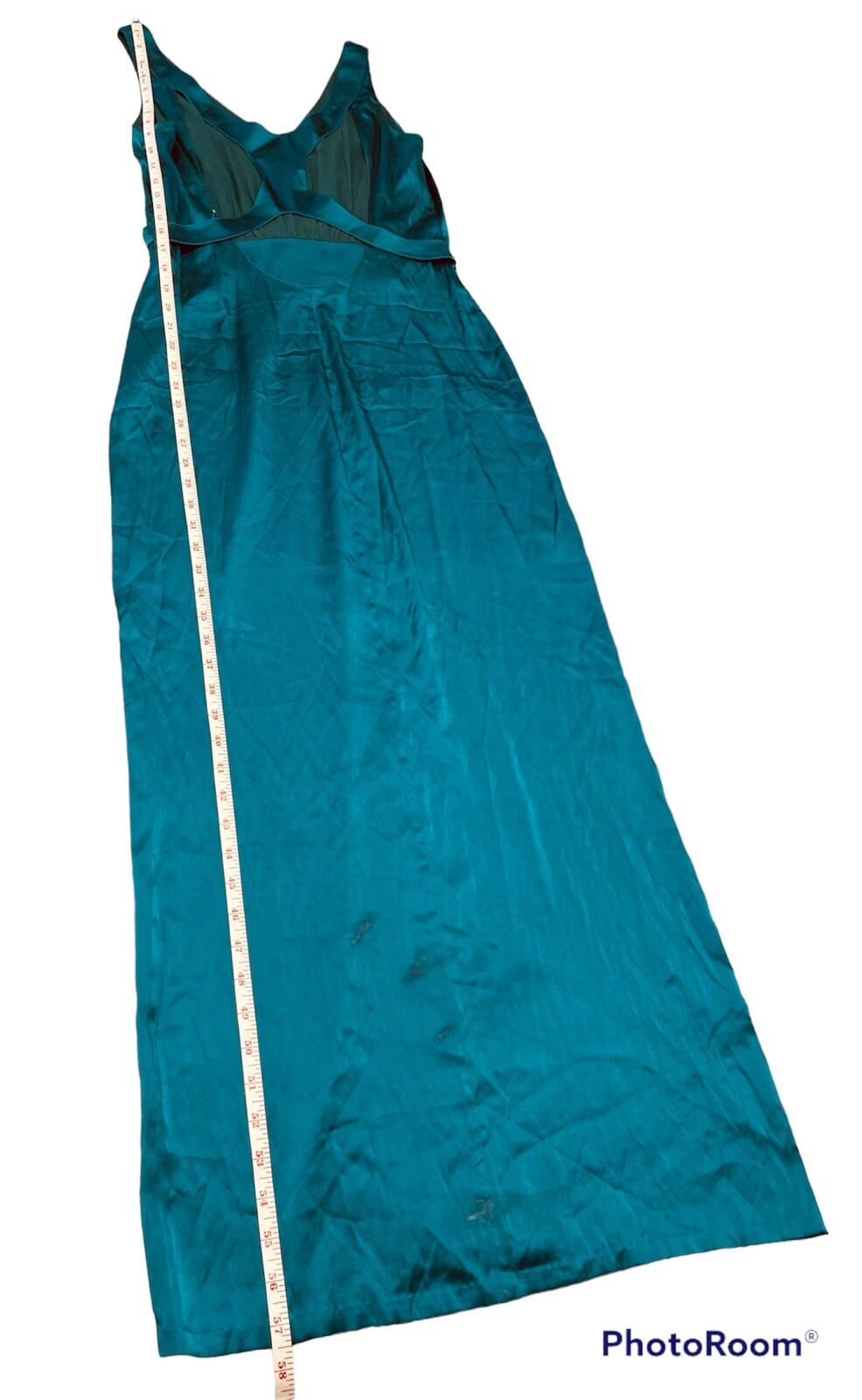 NEW BARRON DUQUETTE Medium 35” Bust Teal Silk Satin Long Dress *AS IS See Pics