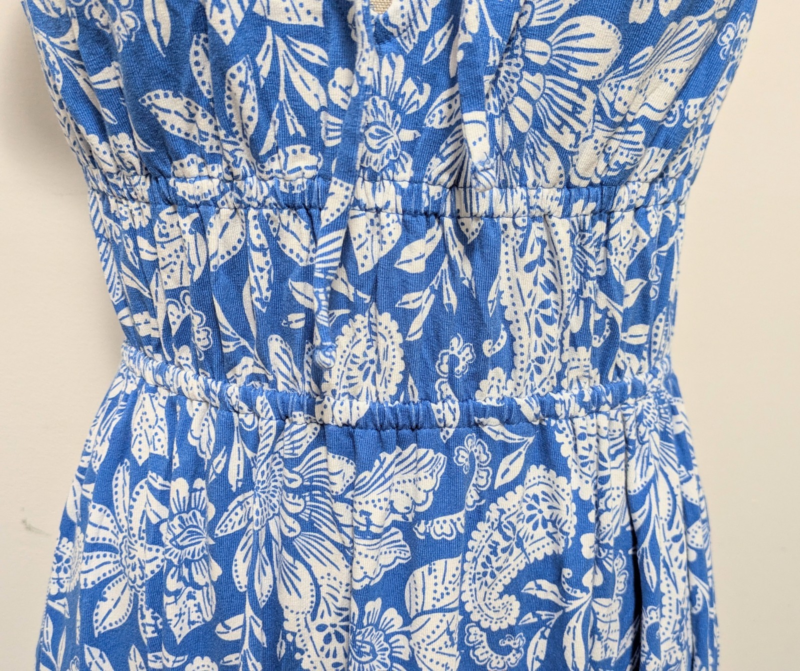 LOFT Blue Floral Paisley Midi Jersey Dress SMALL Summer Resort Beachy Feminine
