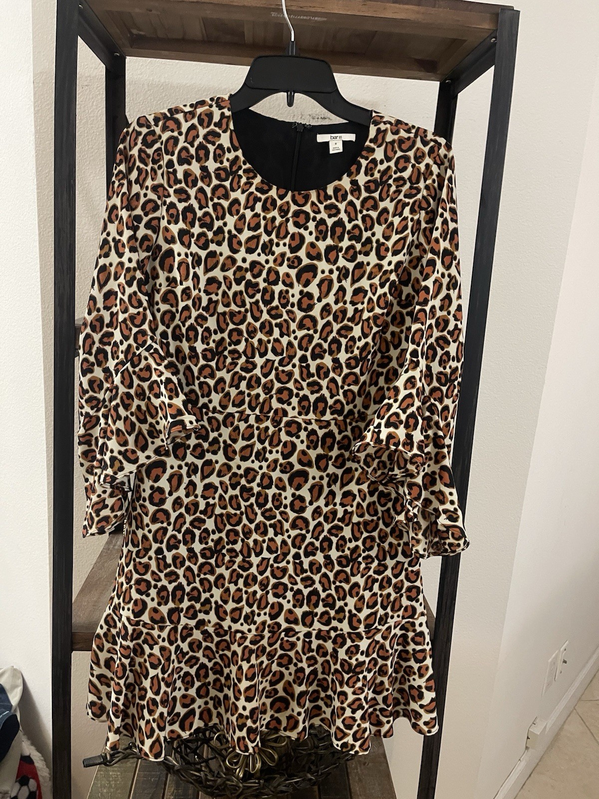Y2K BAR III Exotic Animal Print Cheetah Dress Rear Zip Butterfly Sleeve Sz 0/XS