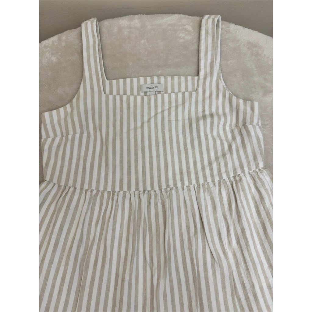 matty m. Maxi Dress Womens Size M Beige/White Striped Tiered Sleeveless