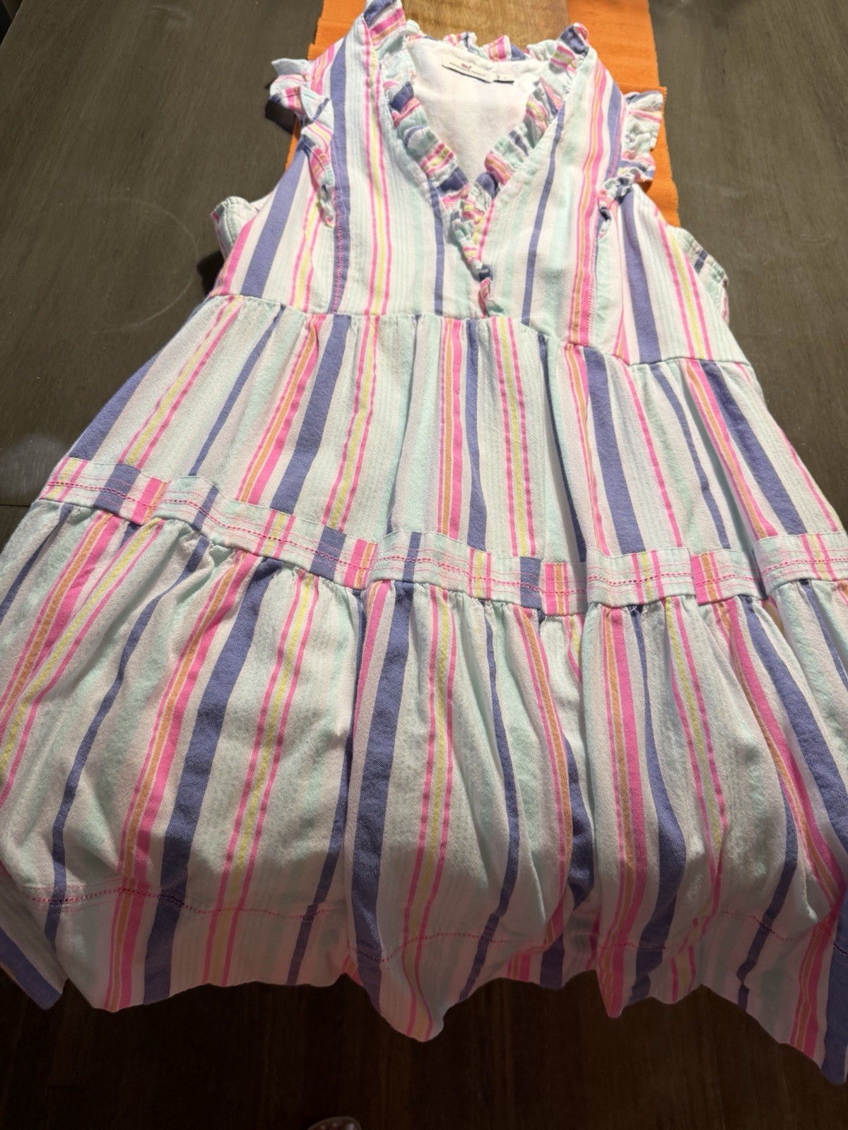Vineyard Vines Womens Large Striped Linen Tiered V-Neck Sundress Multicolor