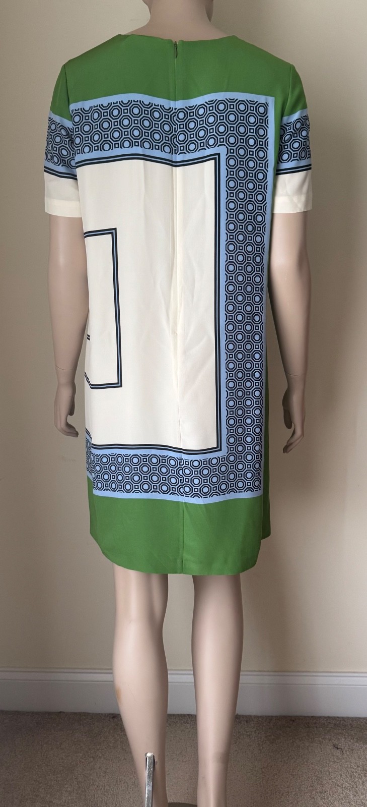 Tory Burch Mallory Silk Colorblock Shift Dress Green Blue Scarf Print Size 4