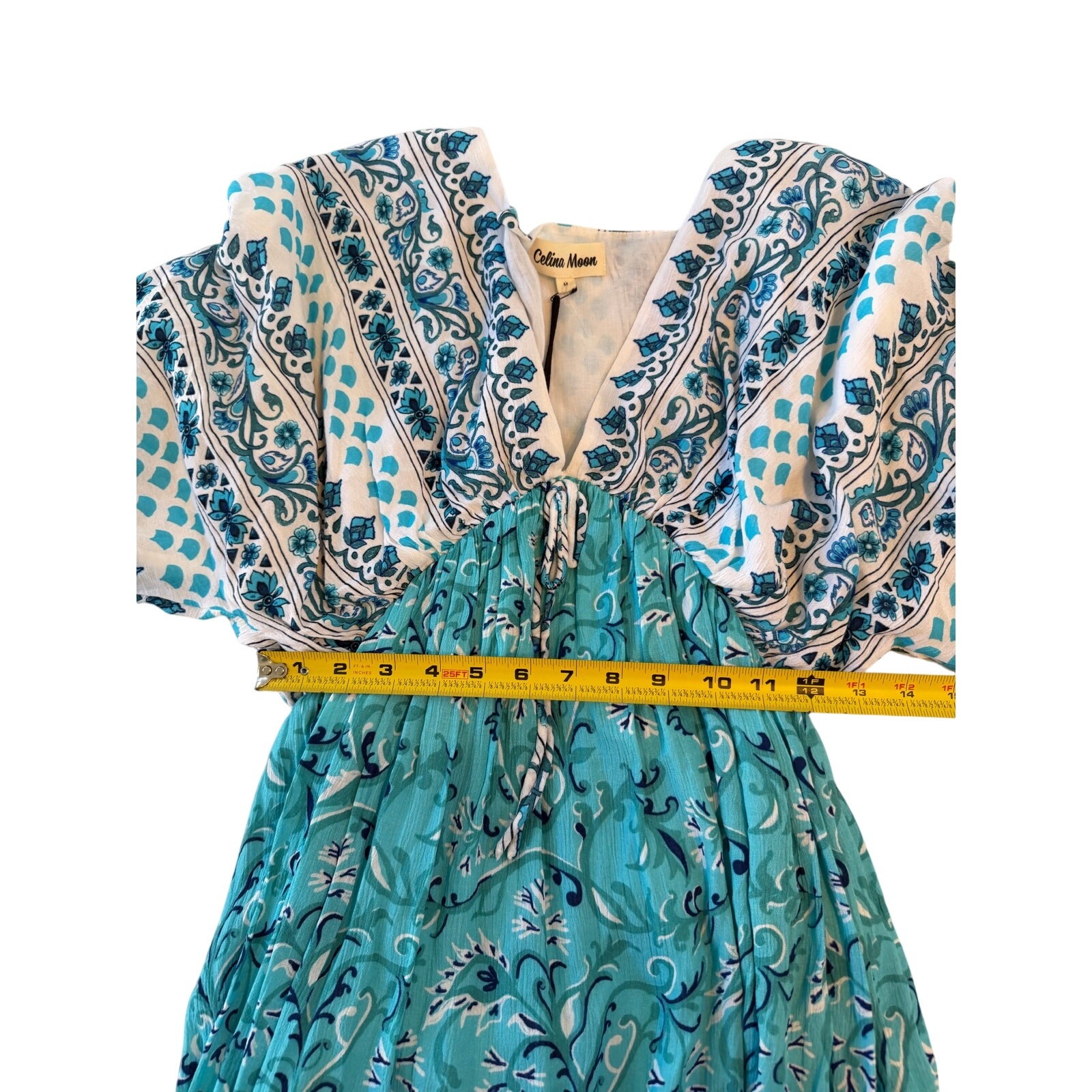 NWT Celina Moon Ariel Mini Kimono Dress Blue V-neck Medium Beach Boho Fairy