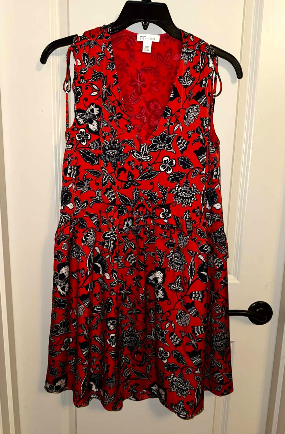 NORDSTROM SIGNATURE Brilliant Orange/Navy Floral SILK Blend Shift Dress ~ Size 6