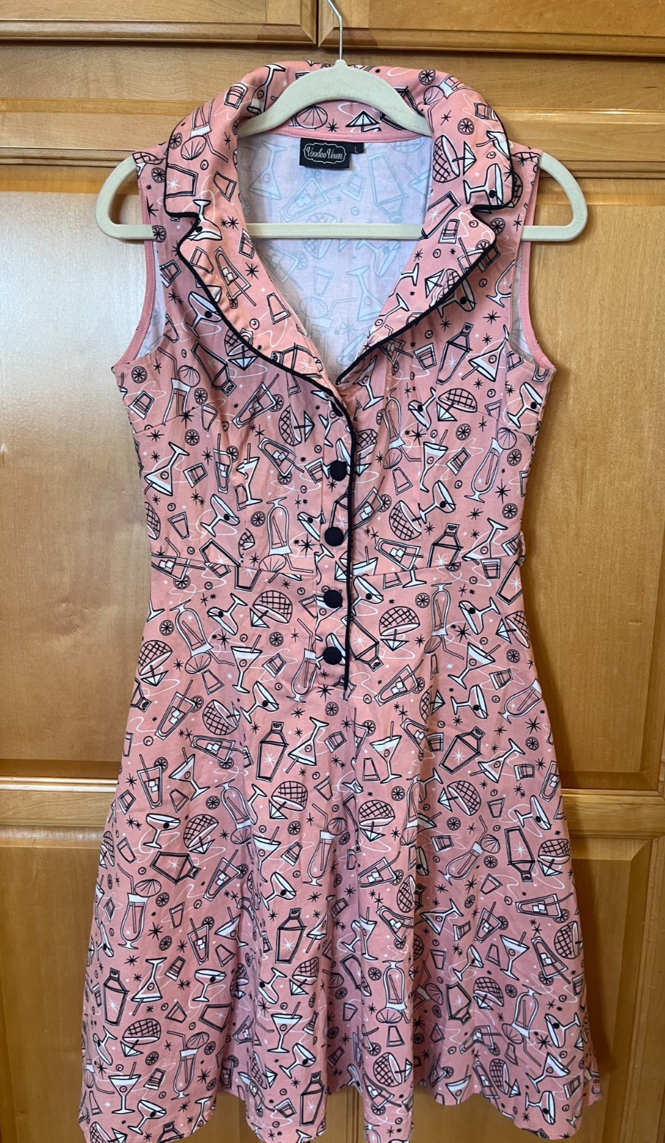 Voodoo Vixen May Belle Pink Cocktail Flare Dress w/Pockets Rockabilly 50s Size L