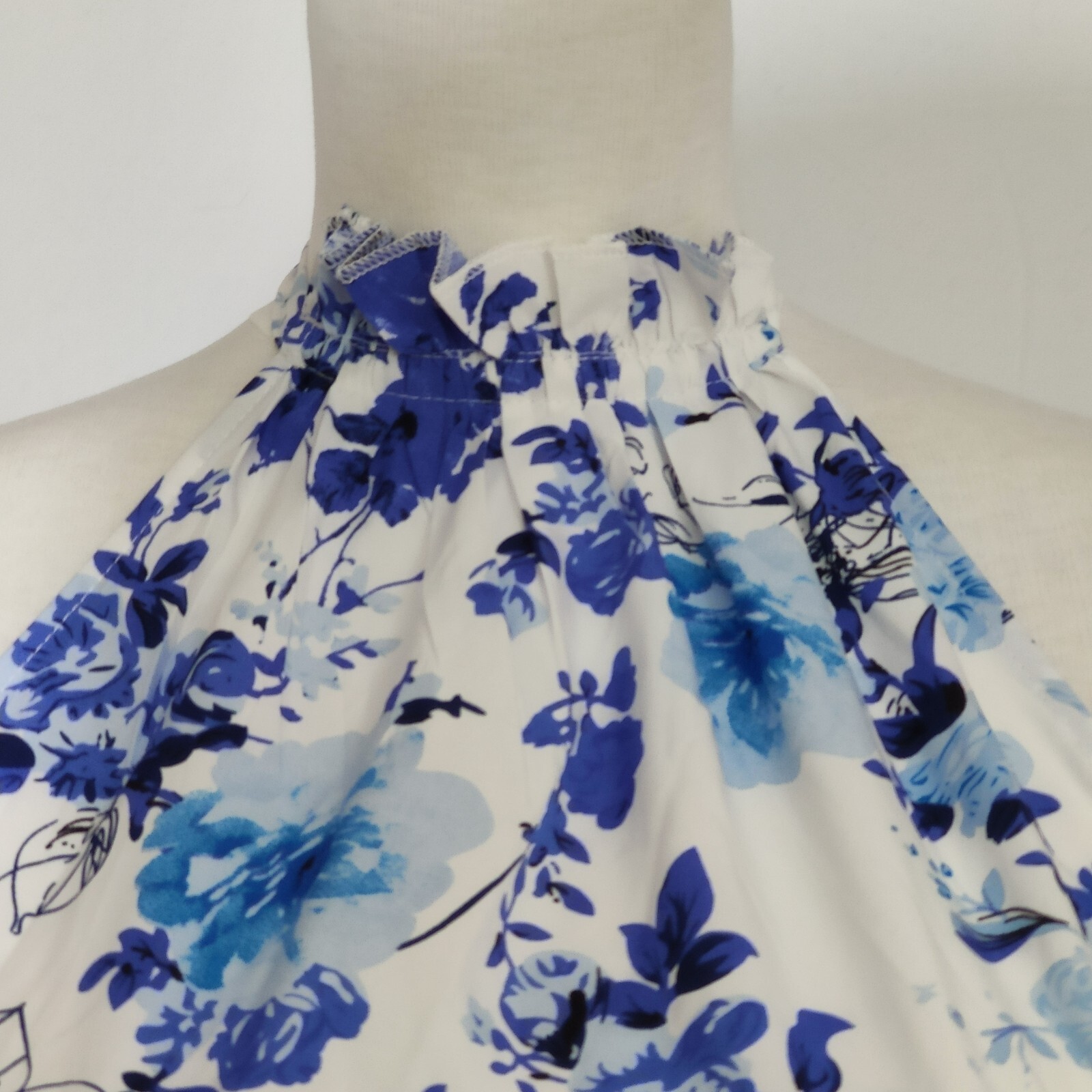 Shein Floral Halter Neck Dress, White & Blue, Layered – Size XL