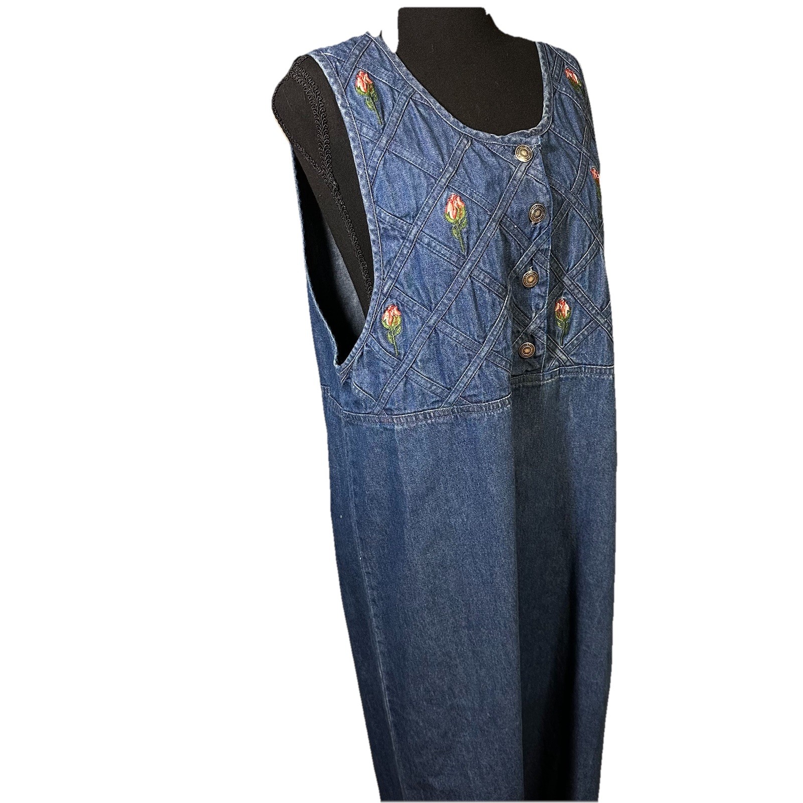 Premier International Embroidered Denim Jumper Dress MED Maxi Cottagecore