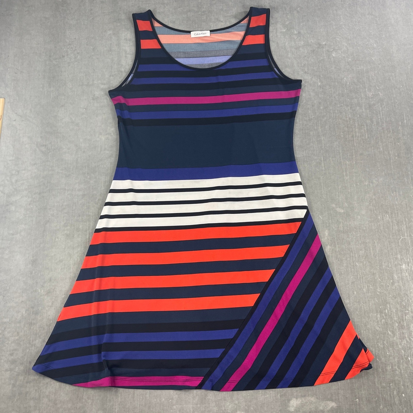 Calvin Klein Women XL Multi-Color Striped Sleeveless A-Line Tank Dress Bold