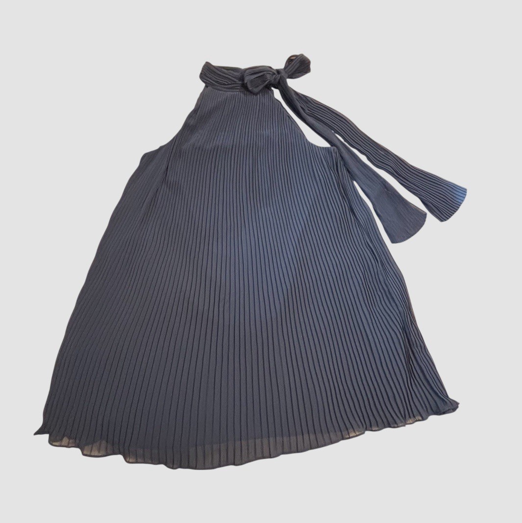 Oleg Cassini Pleated Halter Dress Women’s Size 10 Navy Blue Mini Dress