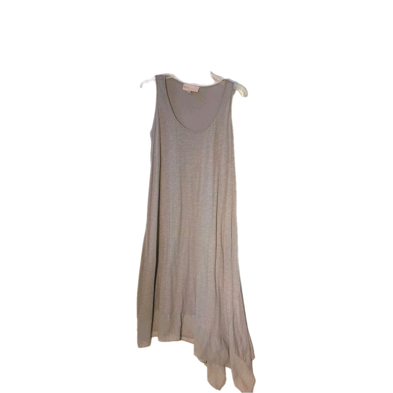 NWT Philosophy Sz L Light Brown Heathered 100% Cotton Knit Asym Chiffon-Hem