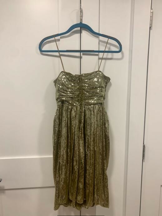 Badgley Mischka Strapless Gold Sequin Dress Size 0 Mid-Thigh Length