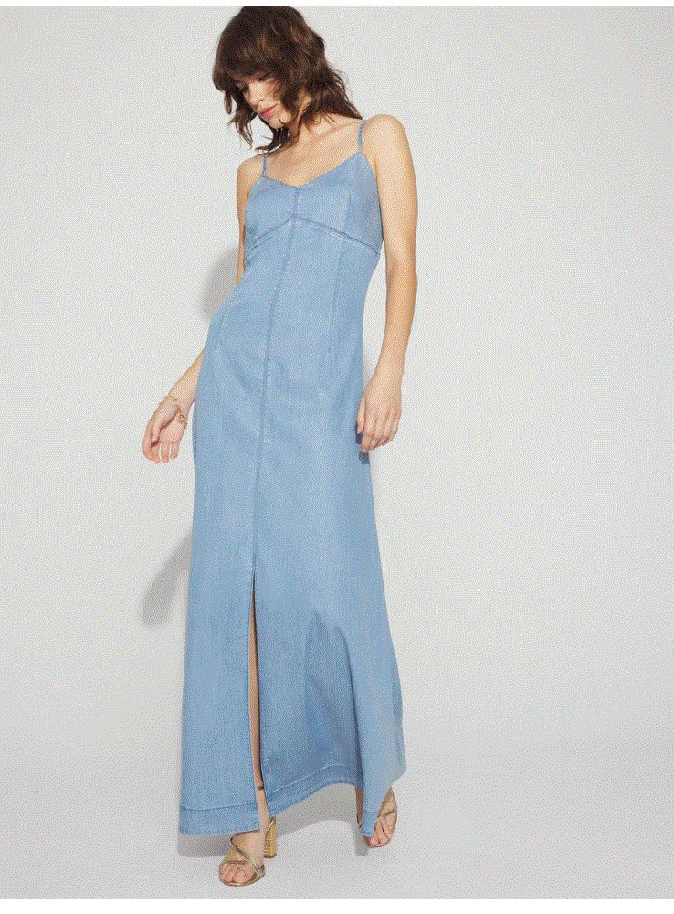 White House Black Market WHBM dress womens sz 2 jean denim tidal chain maxi $180