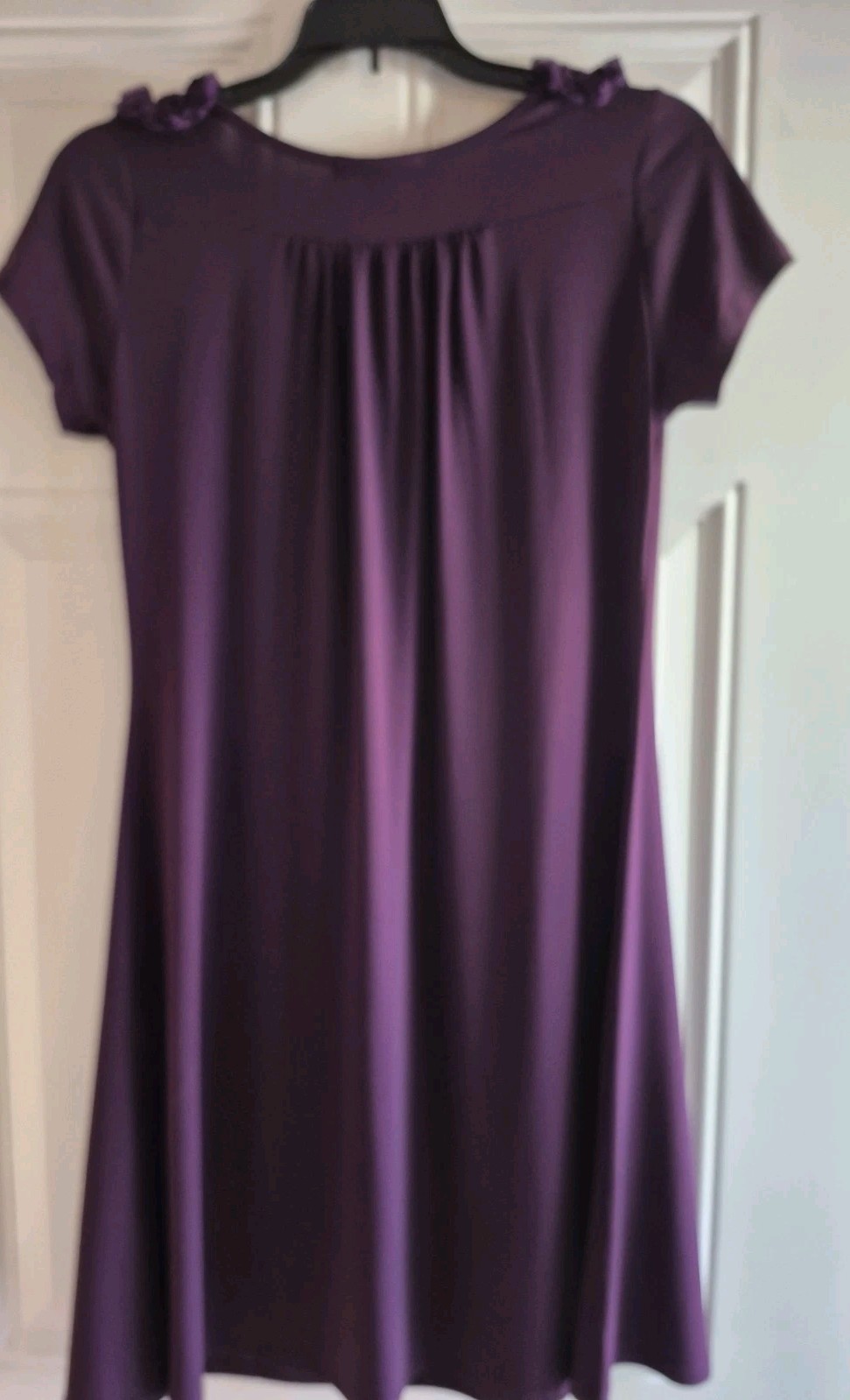ESPRESSO Stretch Knit Dress – X – Scoop Neck w/Floral (Fabric) Trim, Short Slvs