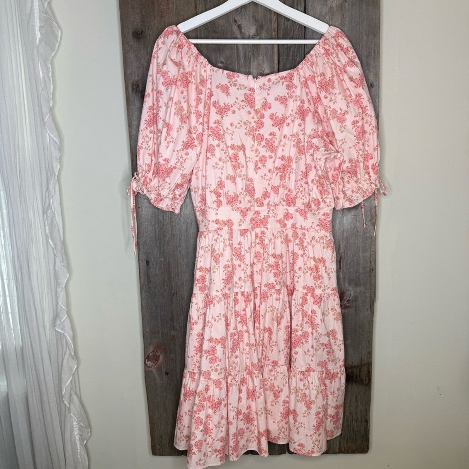 Rachel Parcell Pink Poppy Vine Puff Sleeve Tiered Mini Dress size Large