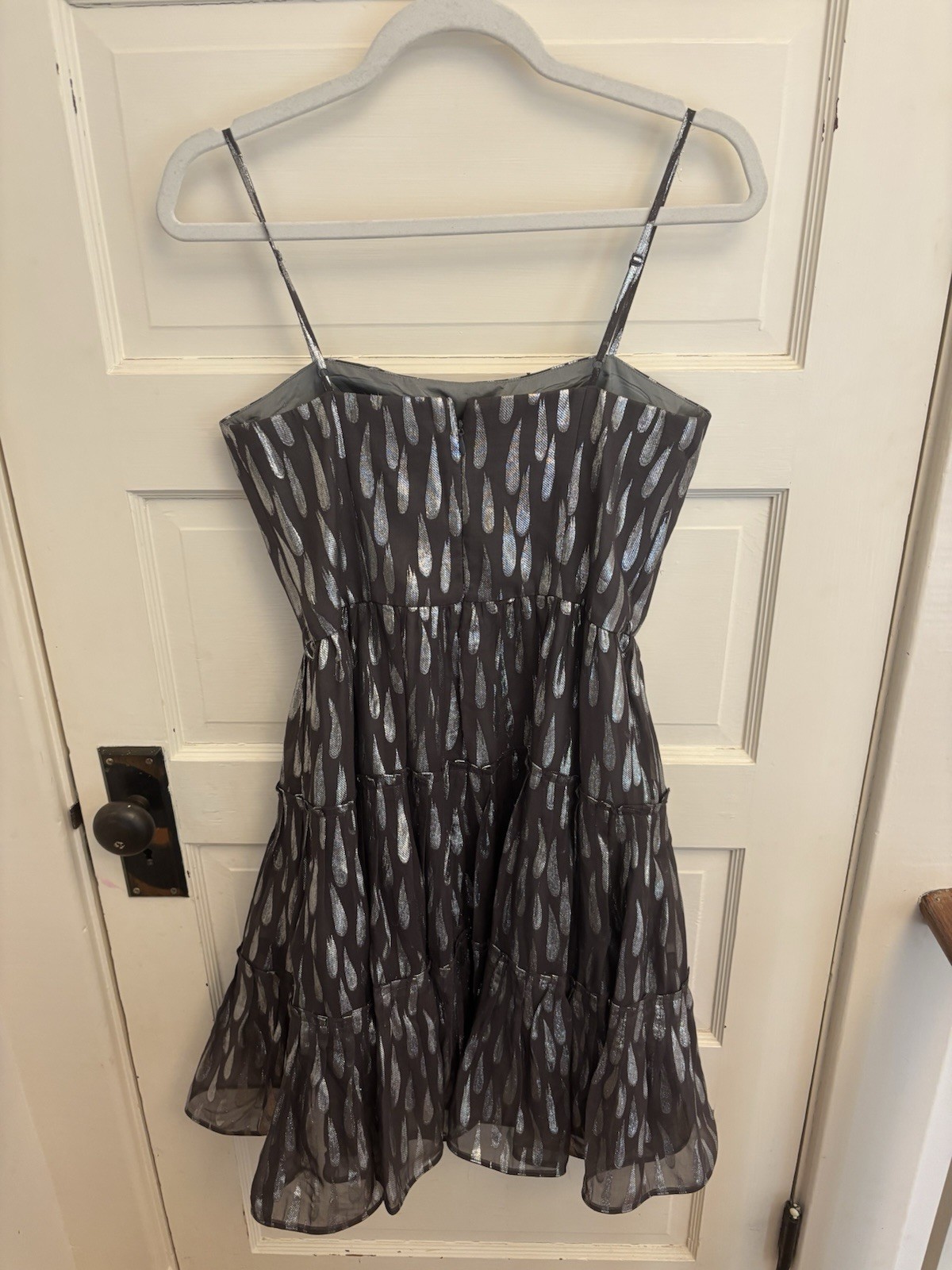 Oleg Cassini Gray Silver Drop Spaghetti Strap Tiered Dress Lined Size 2