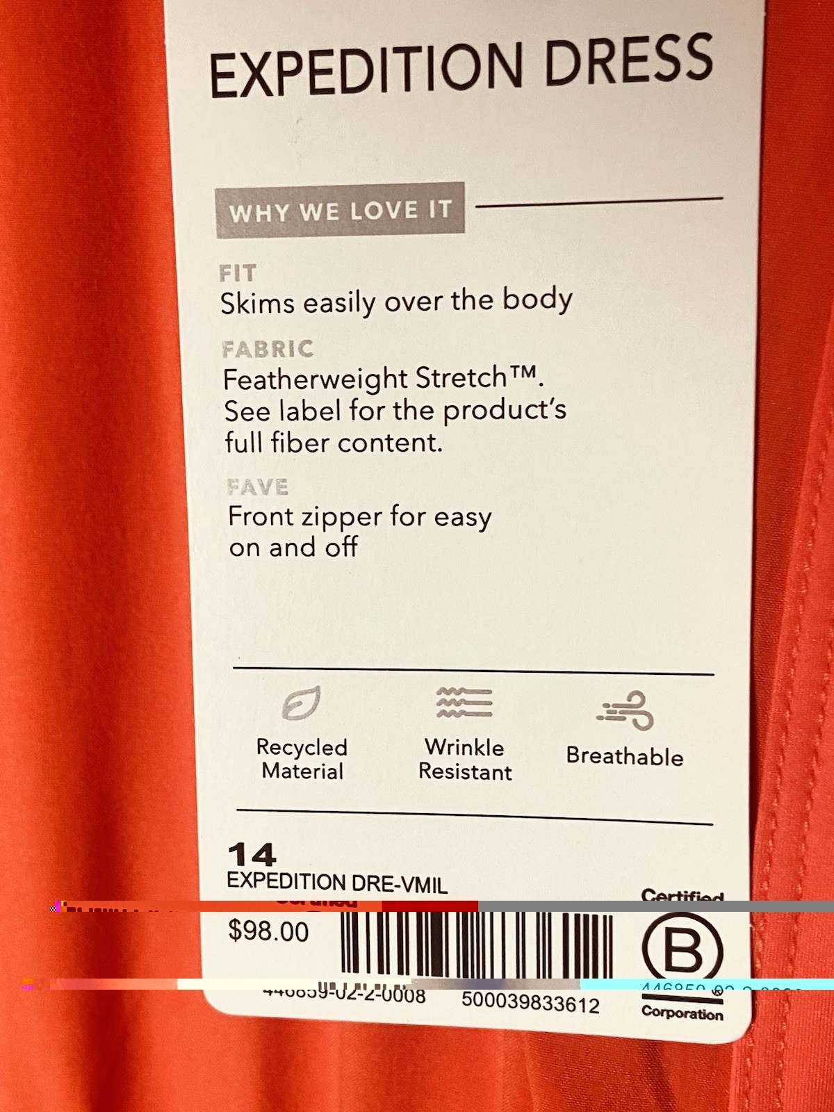 NWT $98 Athleta 14 Expedition Skort Dress In Vermillion Orange