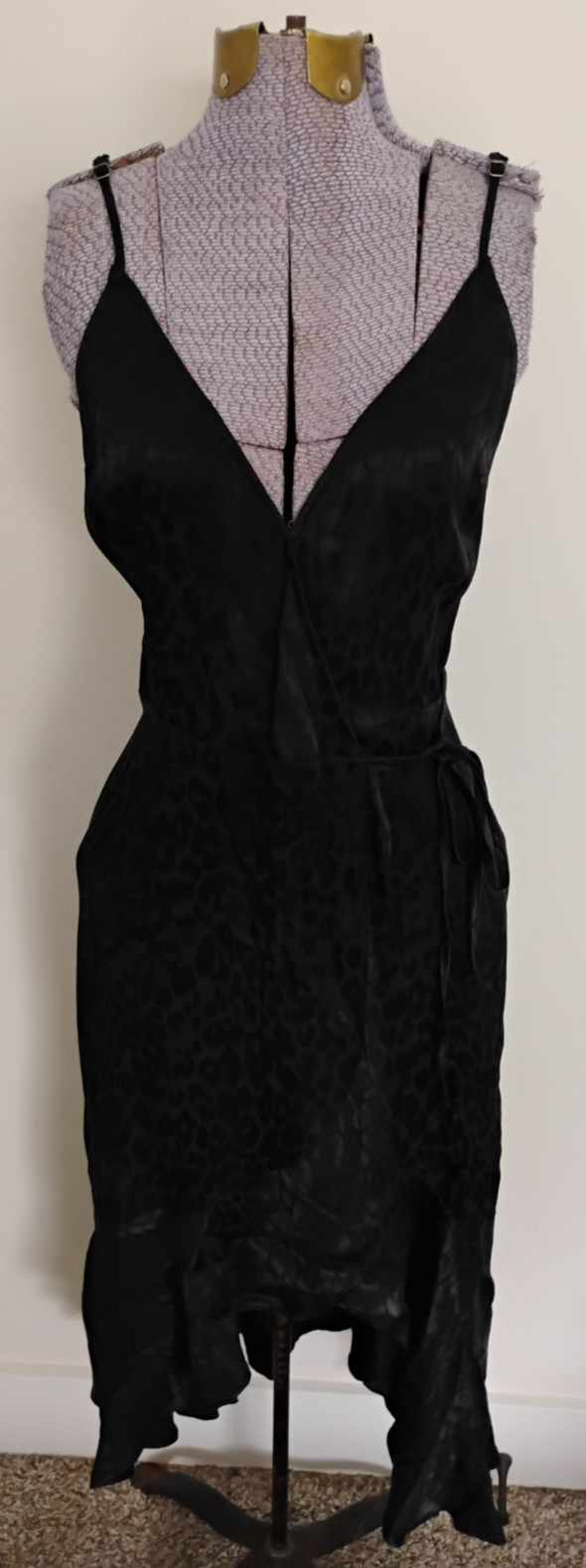 Abercrombie & Fitch High Low Wrap Dress Womens Black Animal Print Satin Finish S