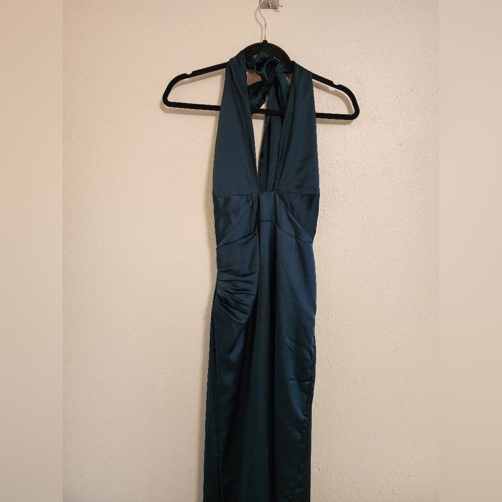 Show Me Your MuMu Adele Halter Deep Emerald Luxe Satin Maxi Dress S Wedding Prom
