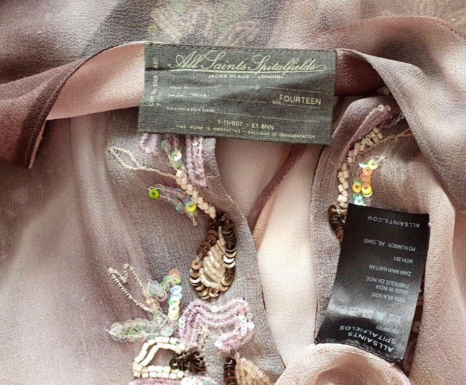 ***GORGEOUS***ALL SAINTS ZAMI MAXI KAFTAN, UK14, US10, EU42, 100% SILK