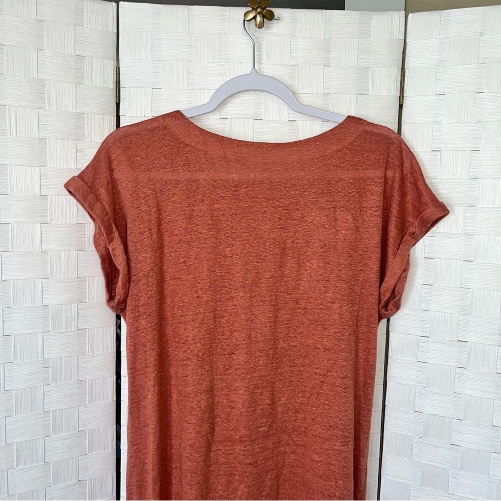 MOD REF 100% Linen Gathered Ruched Asymmetrical Dress Women’s Size Small Salmon