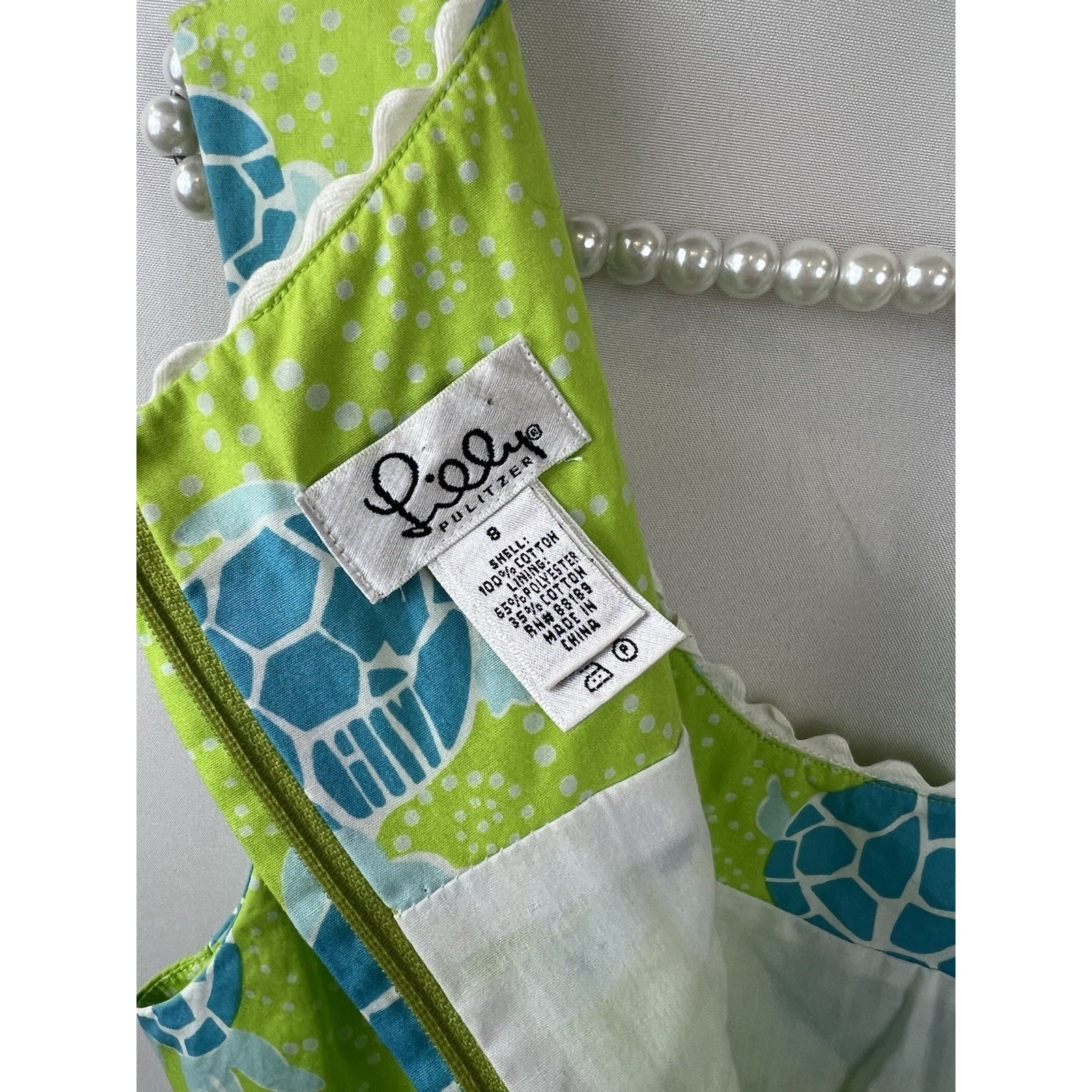 Lilly Pulitzer Dress Sea Turtle Print Lace Trim Details Size 8 Cotton Vintage