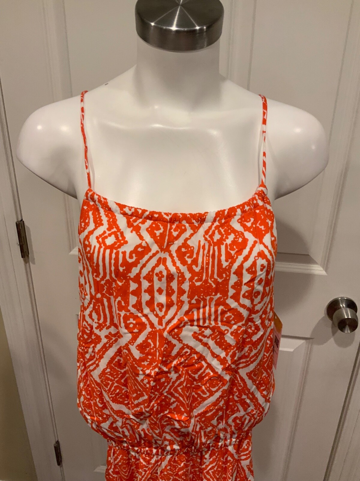 Ella Moss Orange & White Geometric Print Halter Dress , Size XS