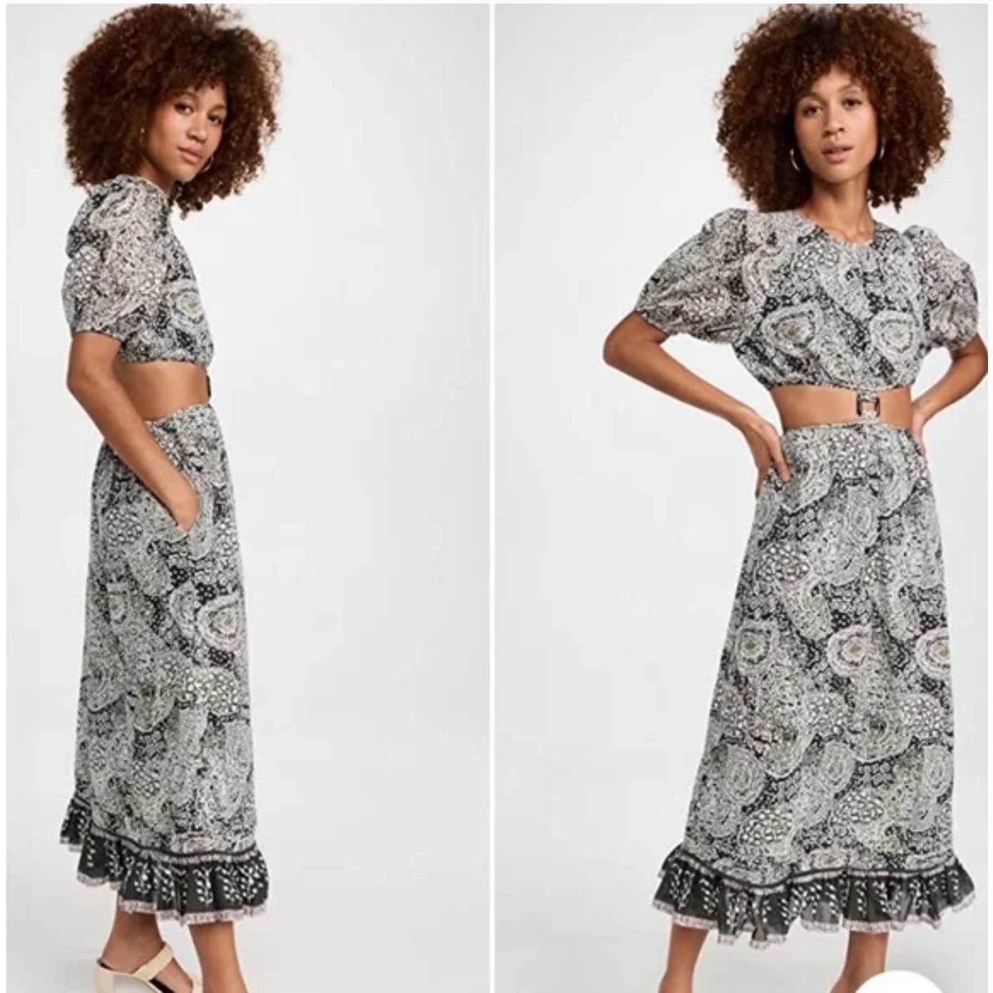 Cleobella Josephine Ankle Dress Midi Paisley Print Cut-Out Green Women’s Size M