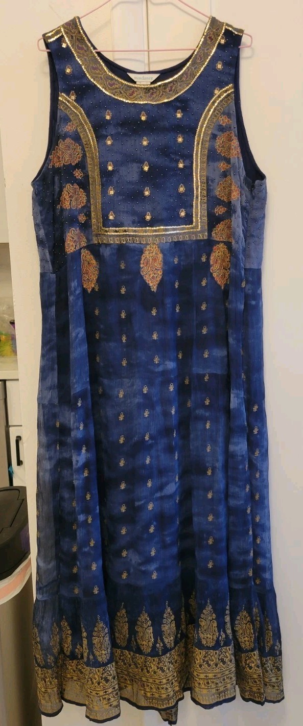Sundance Beaded Boho Maxi Tank Dress Sz XL Made in India Blue Gold