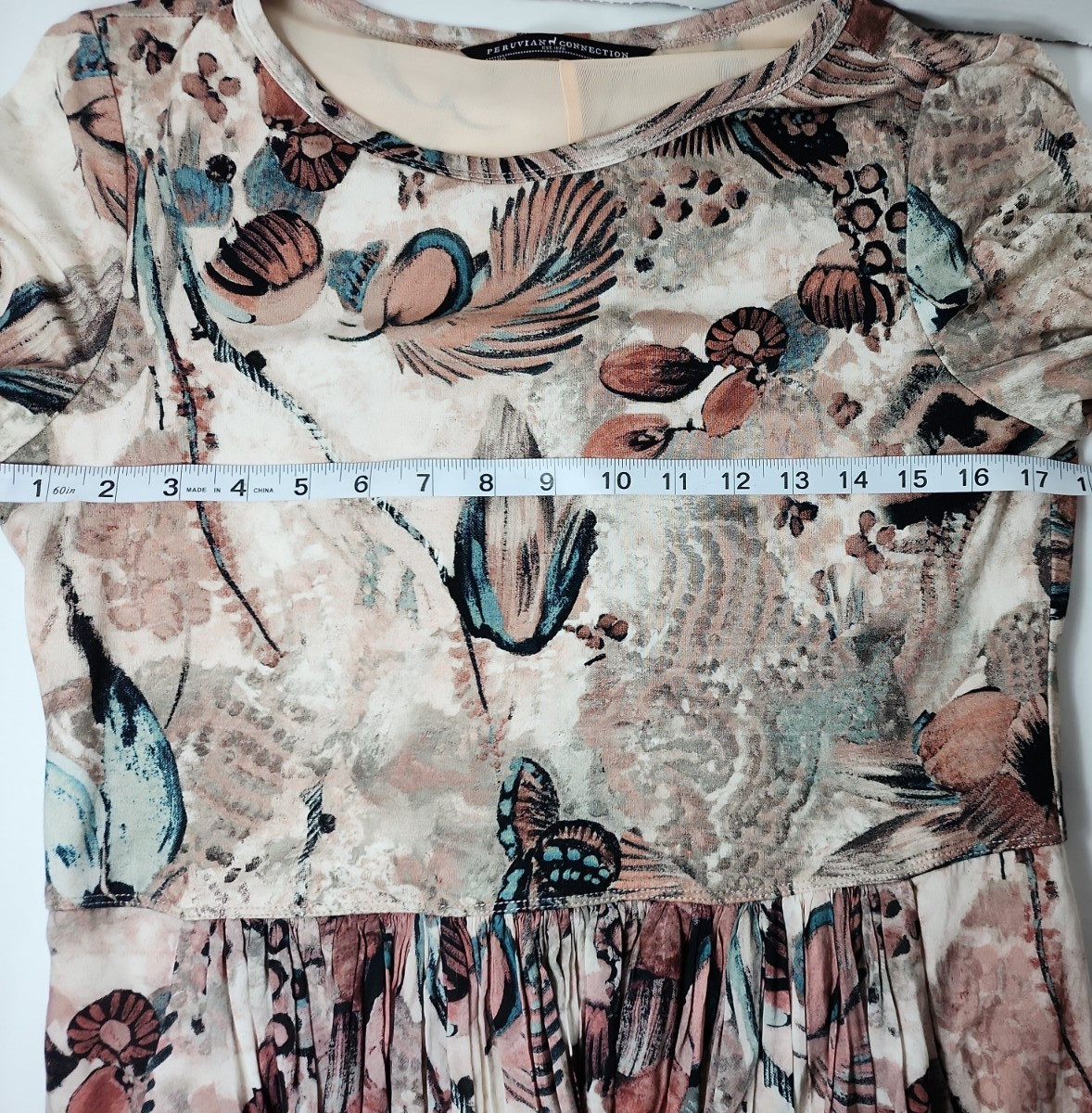 Peruvian Connection Medium Floral Botanical Butterfly Fit & Flare Dress Pockets