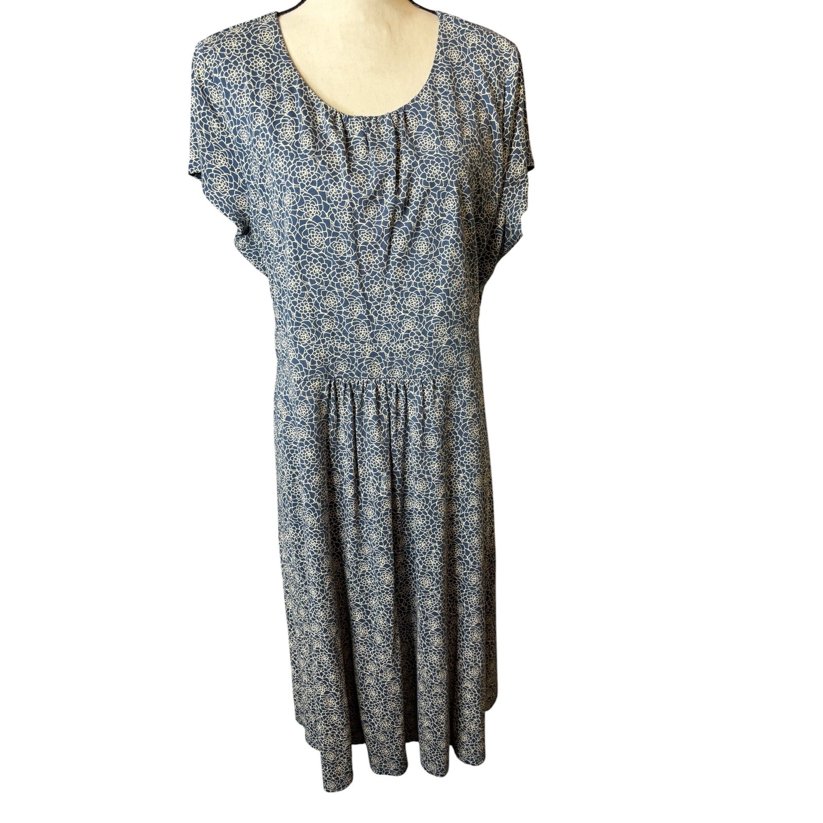 Seasalt Cornwall Carnmoggas Dress Blue Floral Succulent Midi Jersey Short Sleeve