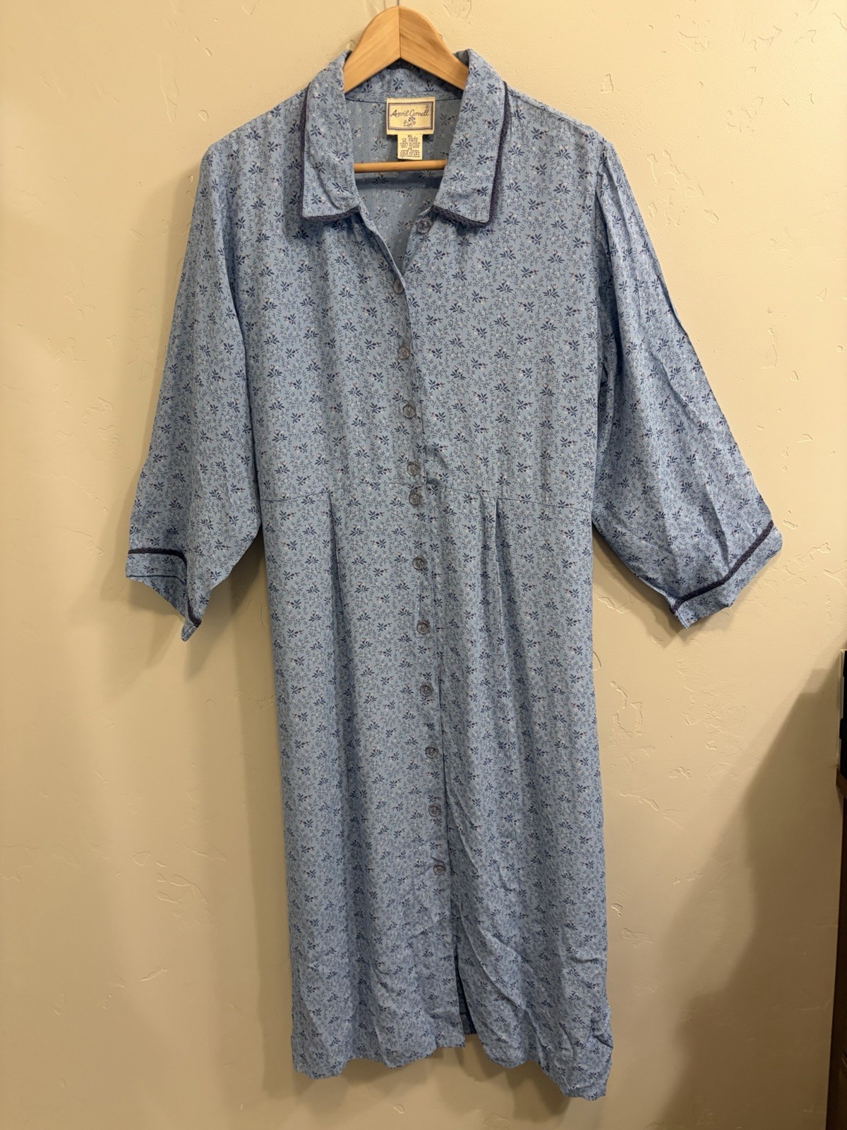 April Cornell Vintage Women’s Size XL Blue Floral A-Line Button Front Long Dress