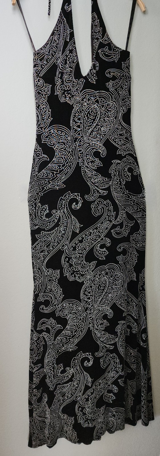 Vintage Jessica McClintock Halter Dress Black Paisley Stretch Gown Size 4 – 10