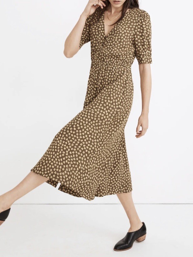 Madewell Button-Cuff Midi Dress in Woodcut Flowers Size 4
