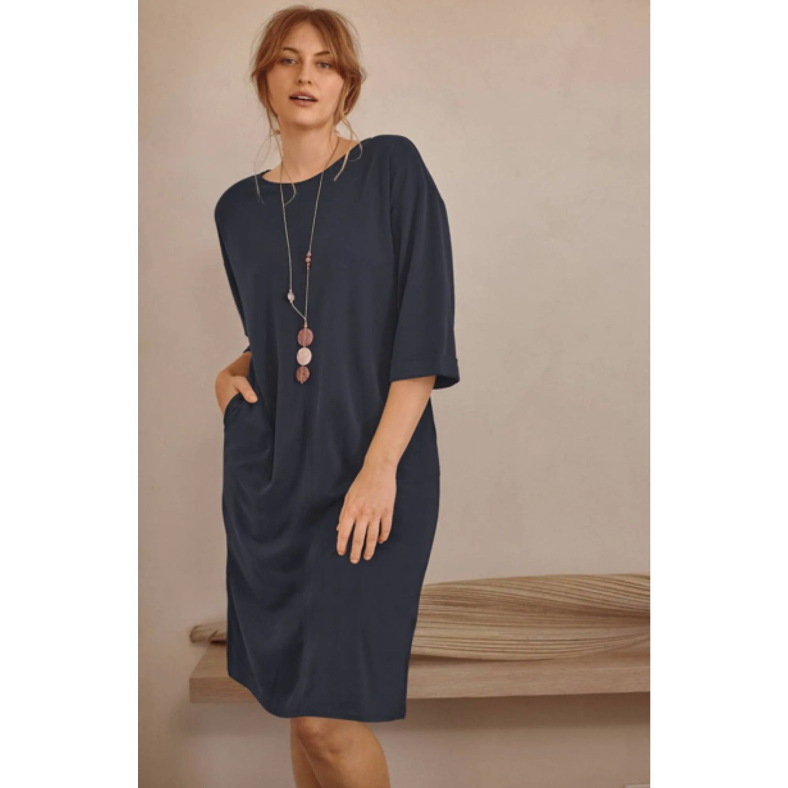 J. Jill Pure Jill Sand-washed Piqué Relaxed Dress Women’s M Soft Black Oversized