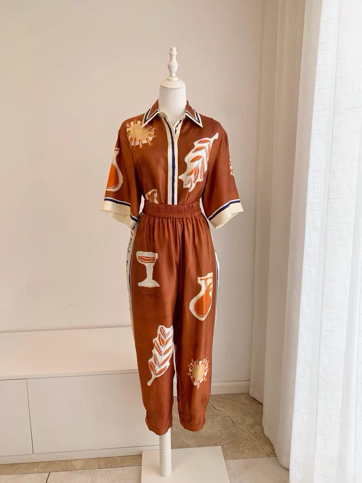 Alemais 2026 Australian niche printed short sleeved shirt cropped pants