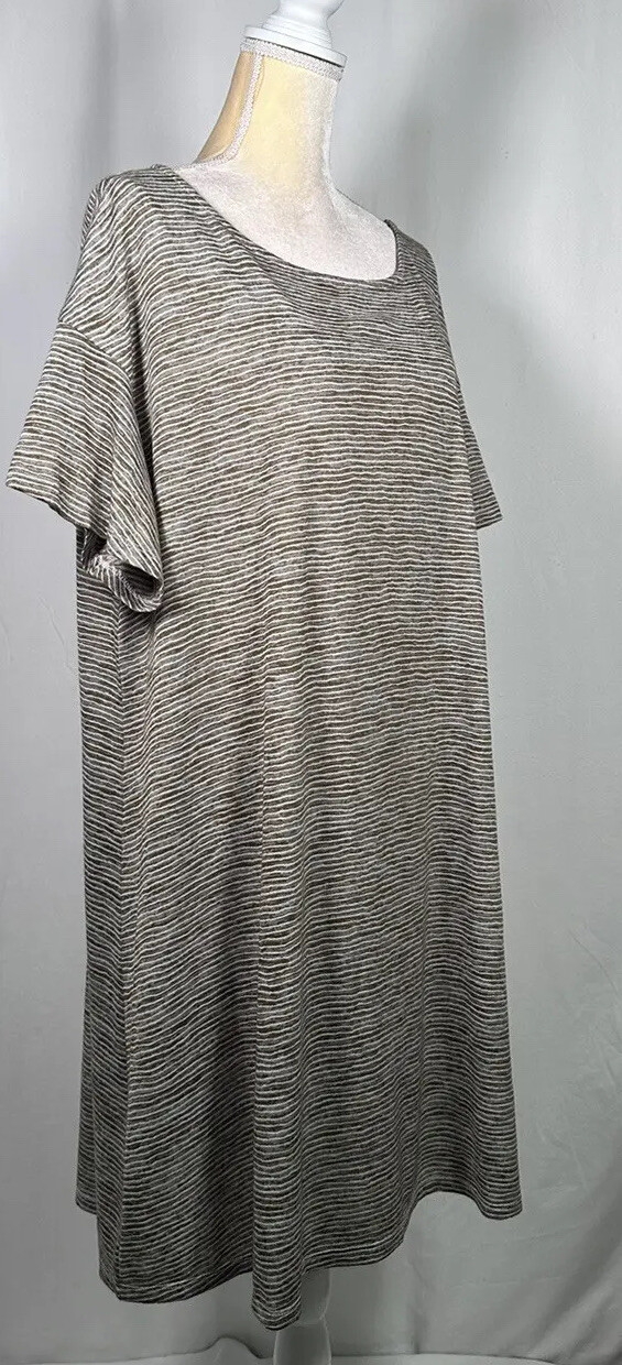 Ruby Rd Dress Slip On Shift Tunic Women 2X Short Sleeve Lounge Stretch Beige