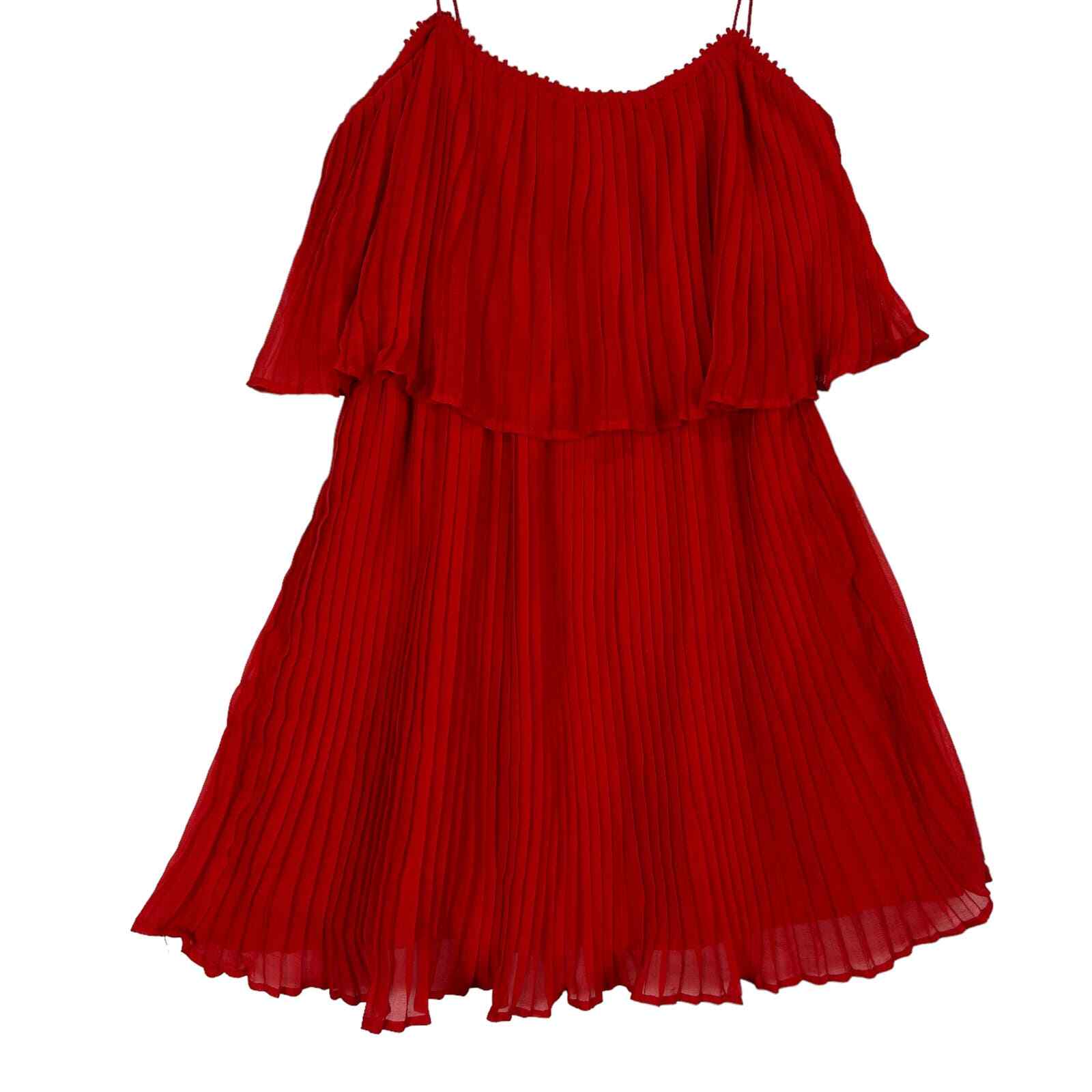 Zara Red Pleated Spaghetti Strap Lightweight Dress Size Small