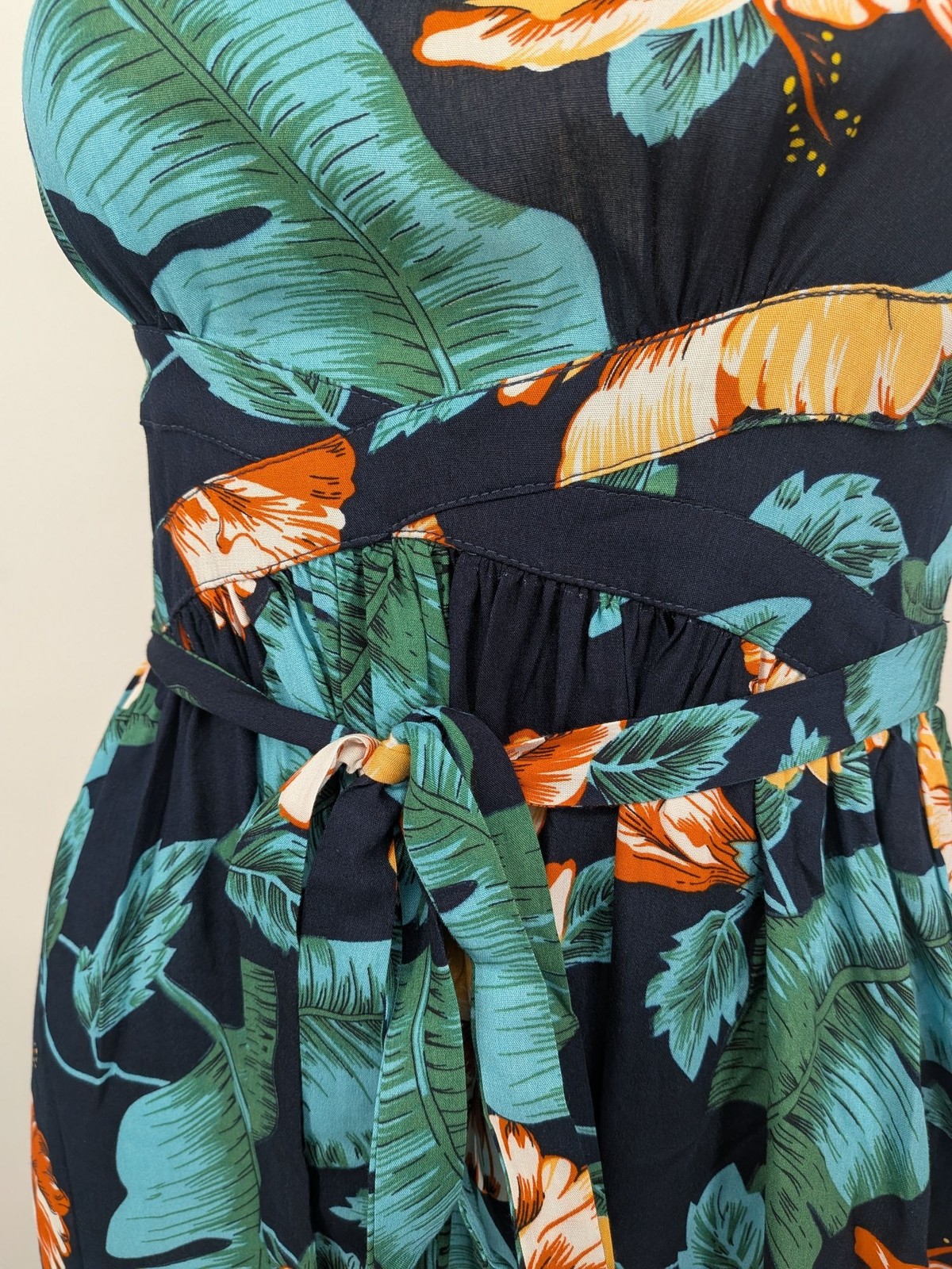 Floral Halter Maxi Dress Romantic Tropical Coastal Resort Open Back Boho Size XS